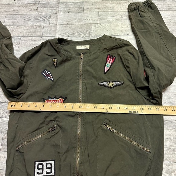 Free Bird | Army Zip Up Jacket with Patchwork | Army Green | Size: L - Picture 7 of 9